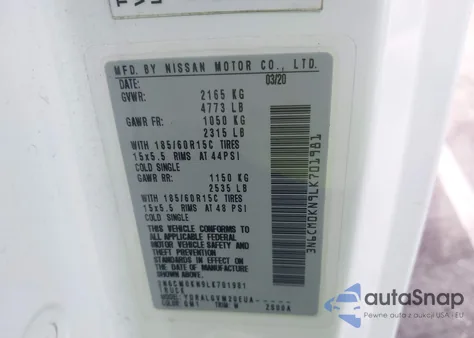 2020 Nissan Nv200 Compact Cargo Sv Xtronic Cvt from USA, damaged, VIN 3N6CM0KN9LK701981